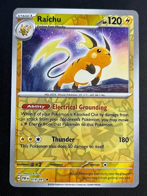 Amazon.com: Pokemon – Raichu 019/091 – Paldean Fates – Reverse